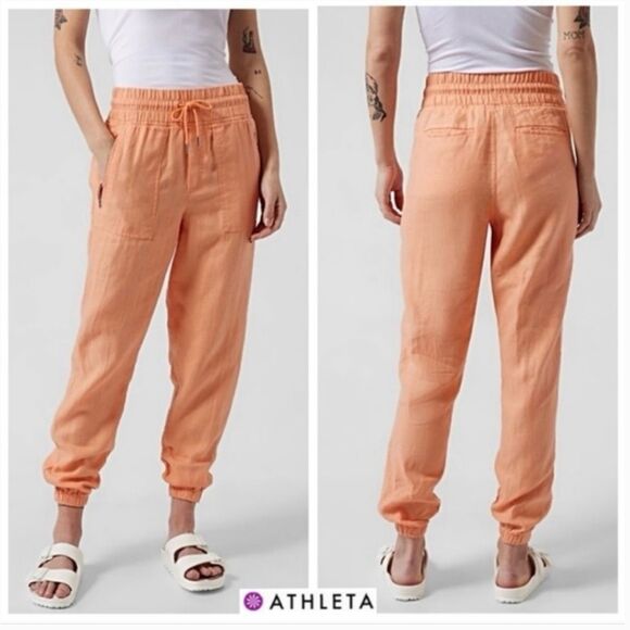 Athleta‎ Cabo 100% linen jogger pants Size 2 orange - Picture 1 of 11